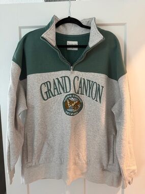 Abercrombie & Fitch Grand Canyon Quarter-Zip Pullover - Green/Gray